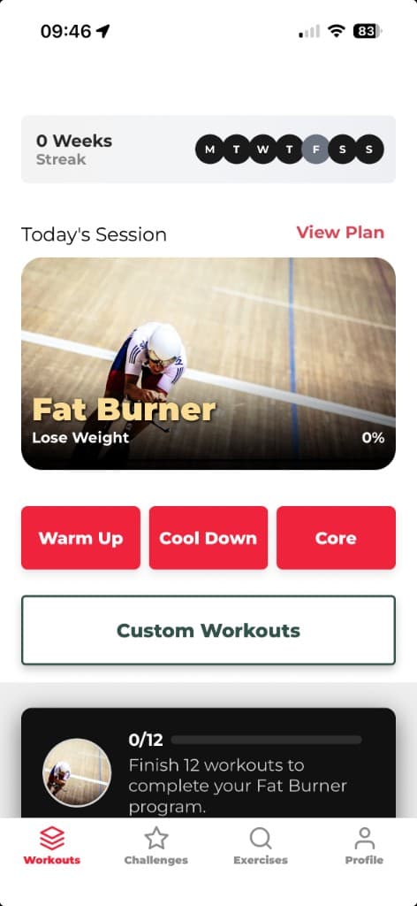 Exercise Bike Workouts home screen