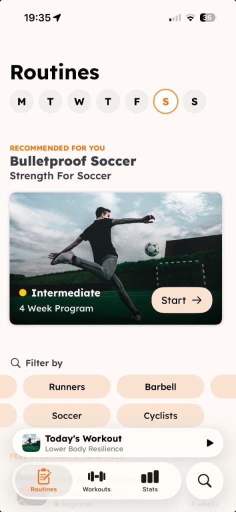 Bulletproof Soccer program in the Strength Training Workouts routines list
