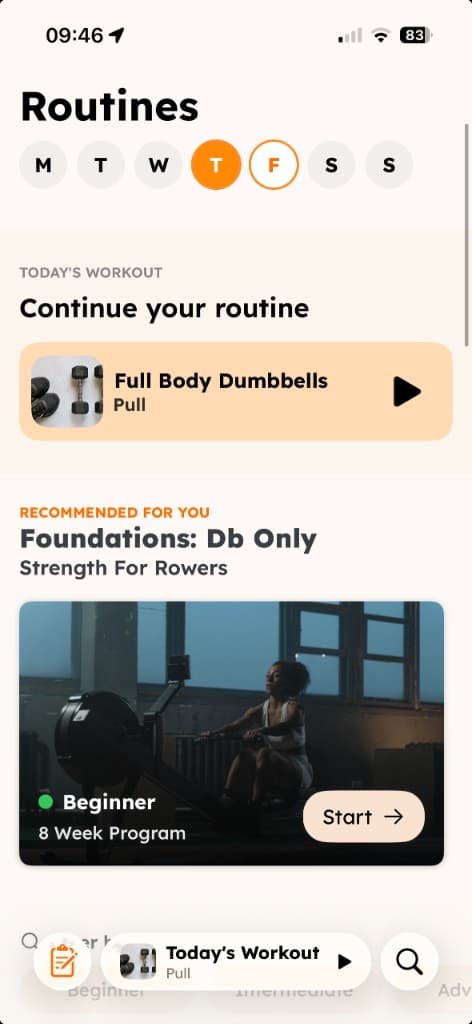 Strength Training Workouts home screen